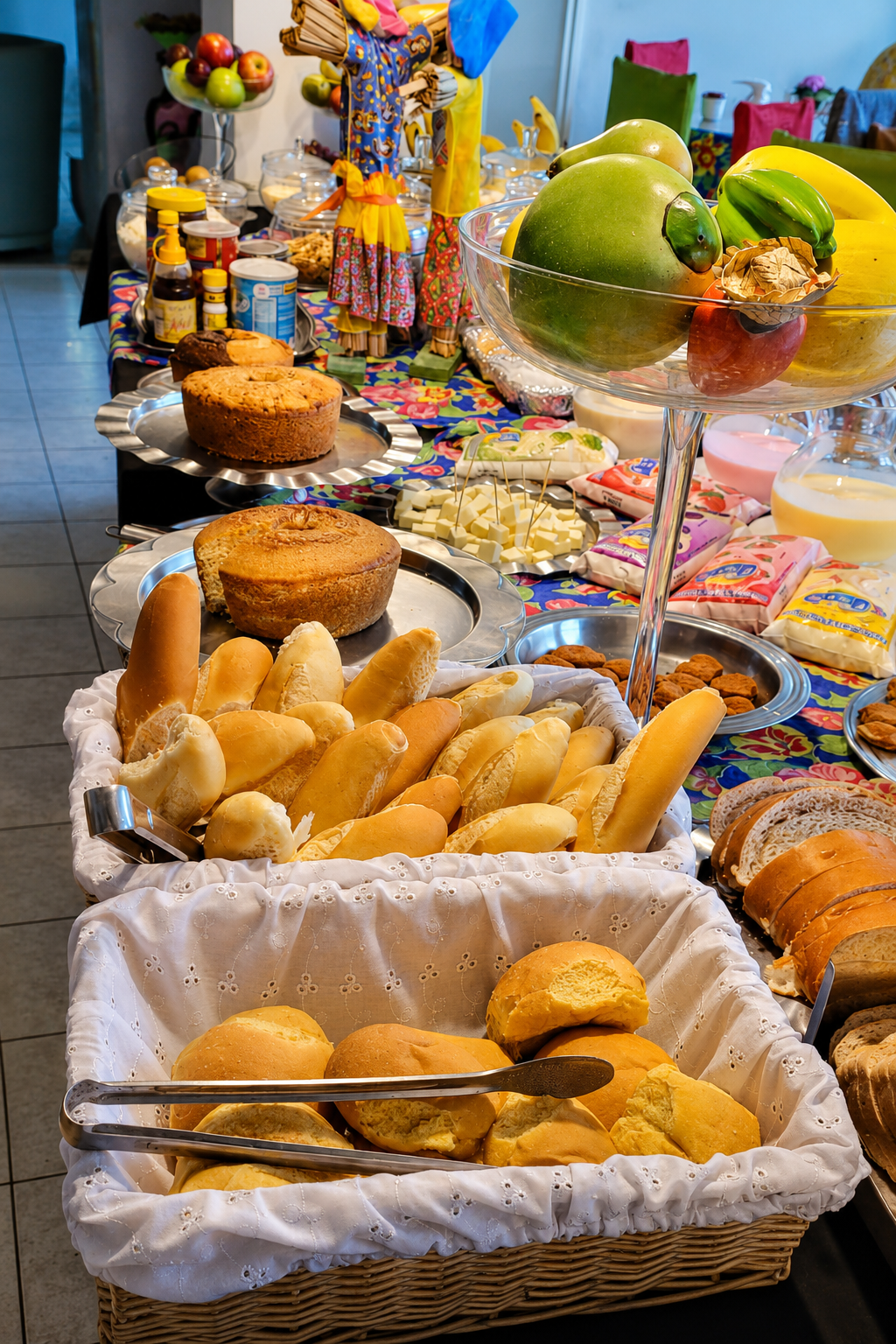 Pães e variedades do buffet do Hotel Vitória